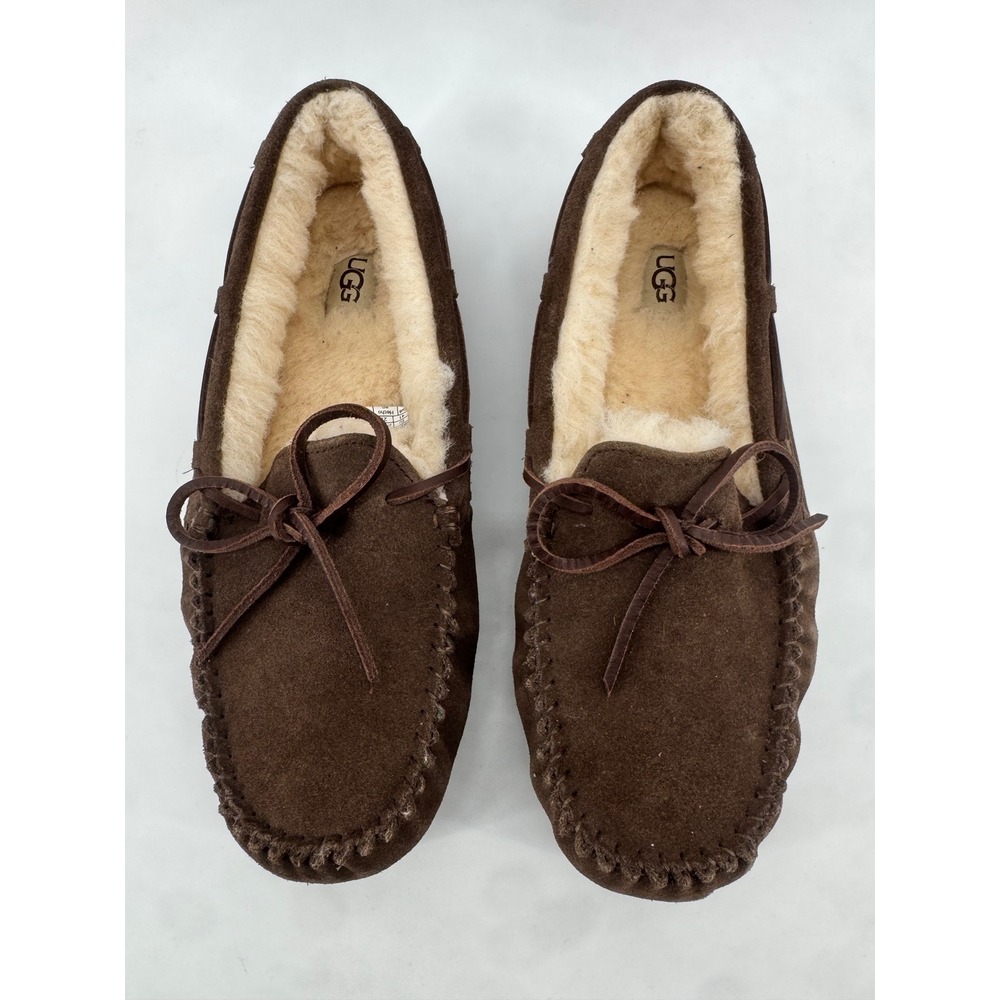 UGG Dakota Espresso Brown Suede Wool Lined Moccasin Slippers Womens 10